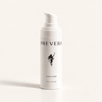 PREVERA Vitamin C Serum in a white pump bottle on a warm ivory background, designed to brighten and support radiant skin.