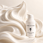 PREVERA Moisturizing Day Cream surrounded by silky white cream, highlighting its rich, luxurious texture.